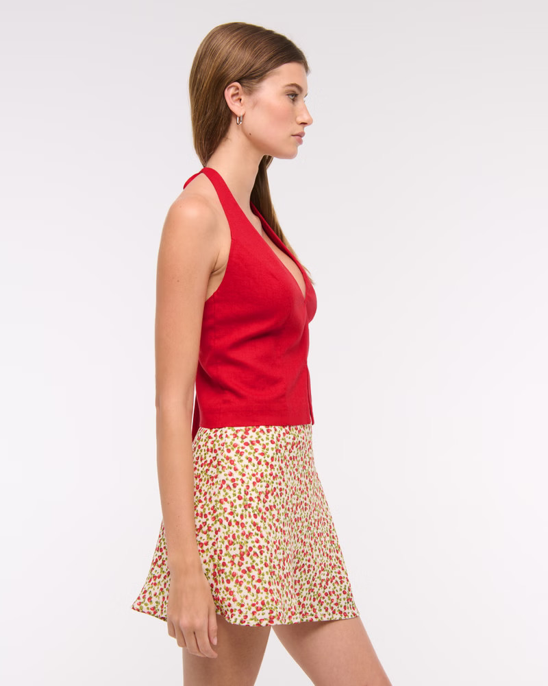 Women's Linen-Blend Tailored Halter Vest | Women's Tops | Abercrombie.com | Abercrombie & Fitch (US)