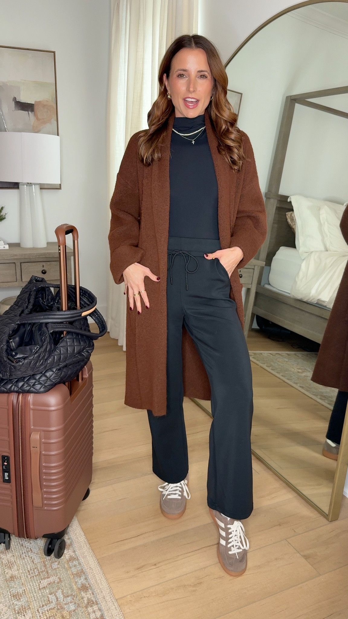 Amazon Fleece-lined wide leg pants in XS petite. Soft modal fabric outside & fleece lining the inside. Smallest size in cardigans. These are great for every day, travel, and you can dress them up for work! Travel outfit. Work outfit. Business casual.

#LTKgrwm #LTKootd #LTKTravel