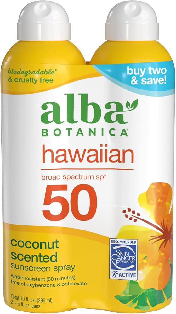 Alba Botanica Hawaiian Coconut Sunscreen, Spray Broad Spectrum SPF 50 Sunscreen, Water Resistant ... | Amazon (US)