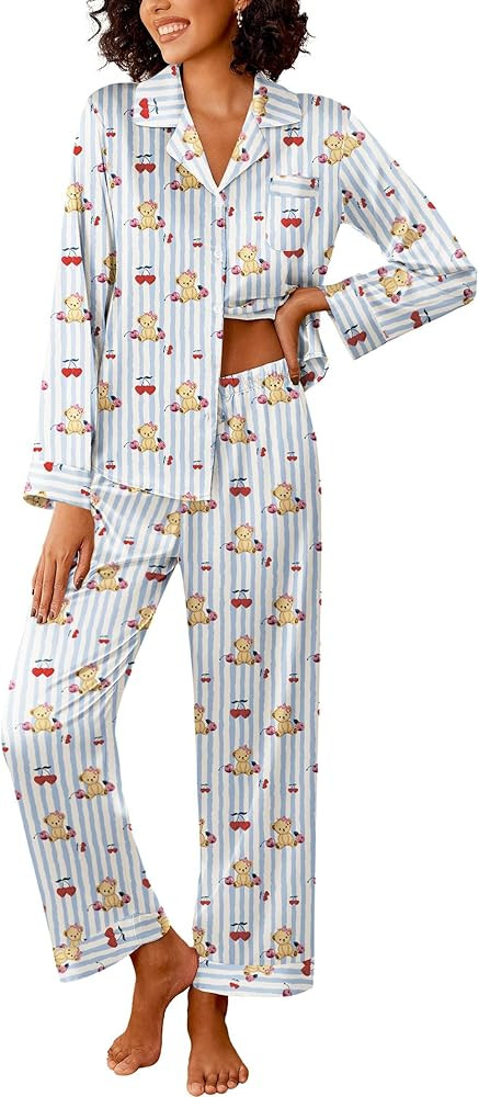 Ekouaer Womens Silk Satin Pajama Sets 2 Piece Sleepwear Pjs Set Long Sleeve Button Down Top and P... | Amazon (US)