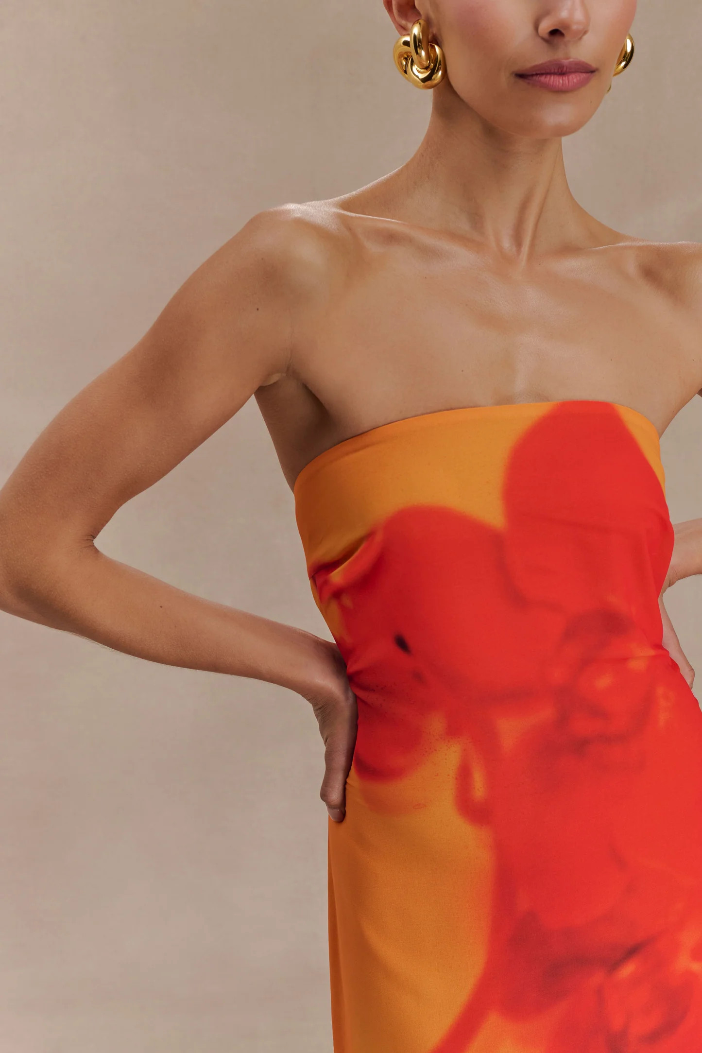 Amaya Strapless Chiffon Maxi Dress - Koi Orchid Print | Meshki (APAC)