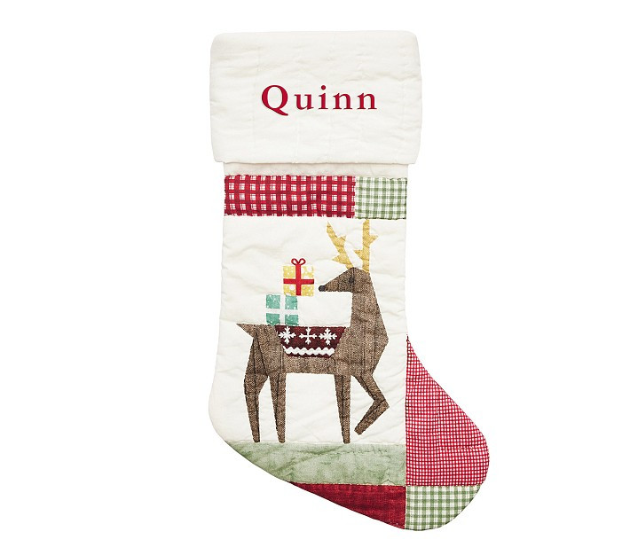 Reindeer Heirloom Quilted Christmas Stocking | Pottery Barn Kids