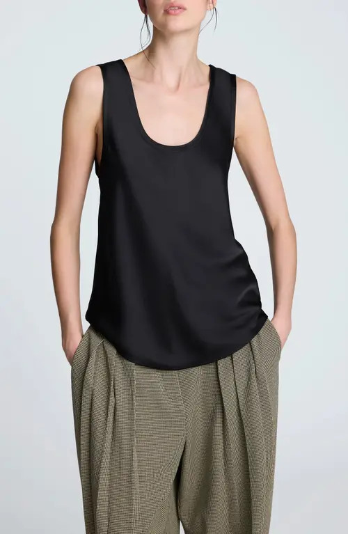 Kenneth Cole Satin Scoop Neck Tank in Black at Nordstrom, Size Medium | Nordstrom