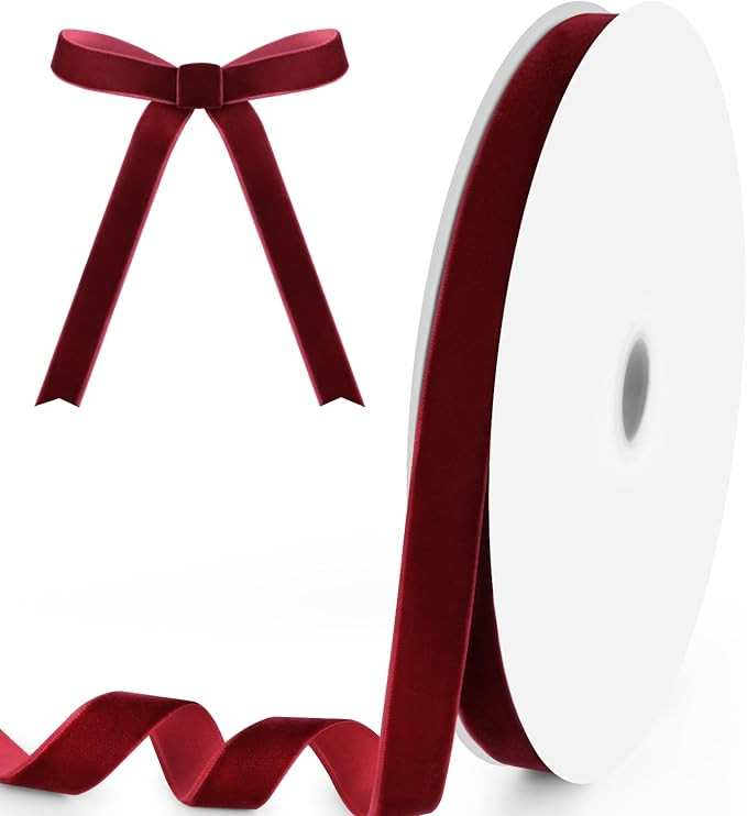 5/8" Wide x 25 Yards Velvet Ribbon, Vintage Single Face Velvet Ribbons for Gift Wrapping, Christm... | Amazon (US)