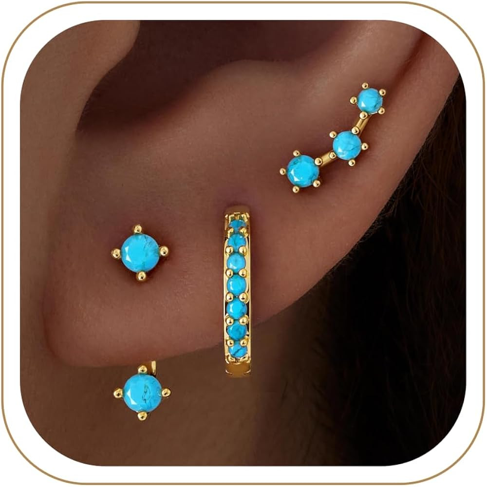 3 Pairs Dainty Small Earrings Set for Women Trendy, Birthstone Stud Huggie Hoop Jacket Stack for ... | Amazon (US)