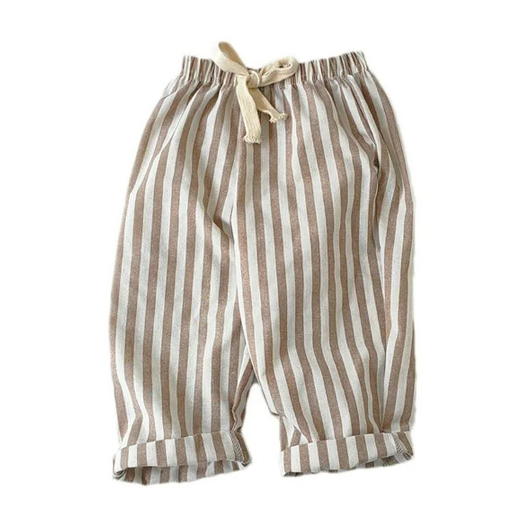 Pitauce Toddler Kids Striped Linen Pants Elastic Waist Drawstring Wide Leg Trousers Lounge Pants ... | Walmart (US)