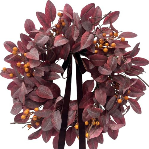 24 Inch Fall Autumn Burgundy Wreath for Front Door, Farmhouse Harvest Decor | Amazon (US)