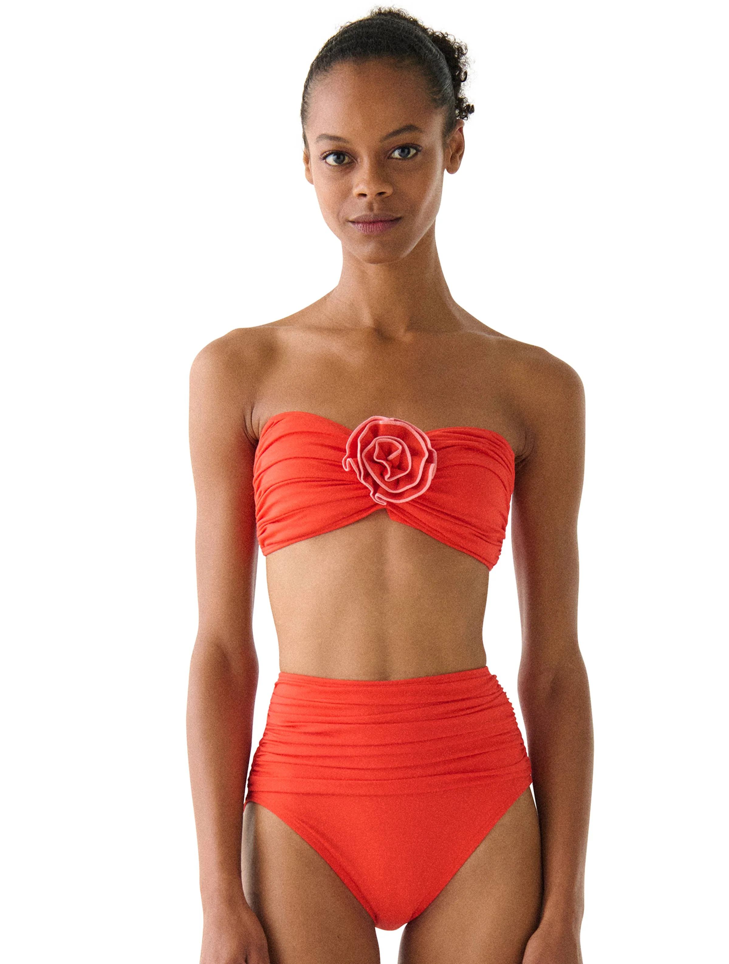 kate spade new york Bandeau Shirred Bikini Top - Contrast Rosette Soli | Beach2Ocean