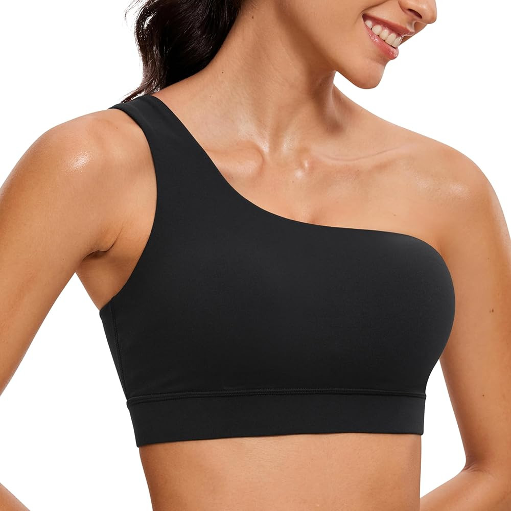 CRZ YOGA Butterluxe Womens One Shoulder Sports Bra - Sleeveless One Strap Low Impact Asymmetrical... | Amazon (US)