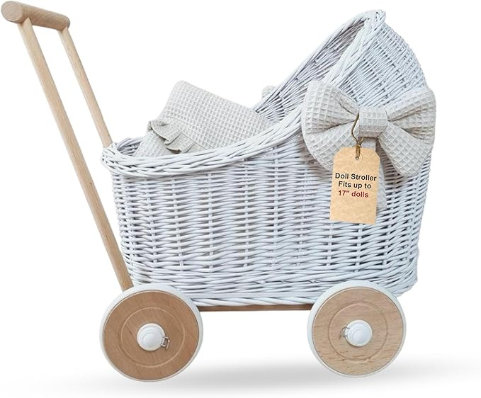 Natural Rattan Doll Stroller - Hand Made in Europe - Fits 17" Dolls & Plush Toys - Wicker Doll Pr... | Amazon (US)