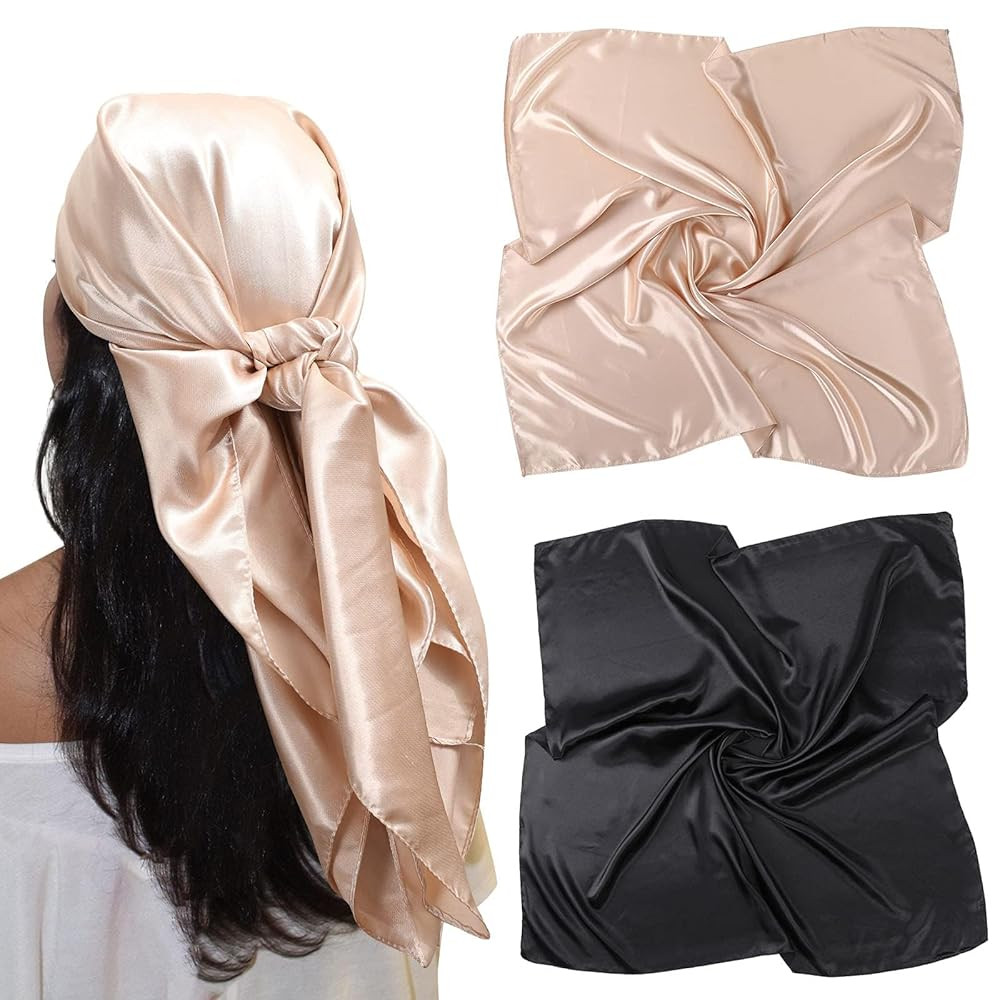 AWAYTR 35” Large Satin Square Head Scarf - 2Pcs Silk Like Floral Head Scarves Square Satin Hair... | Amazon (US)