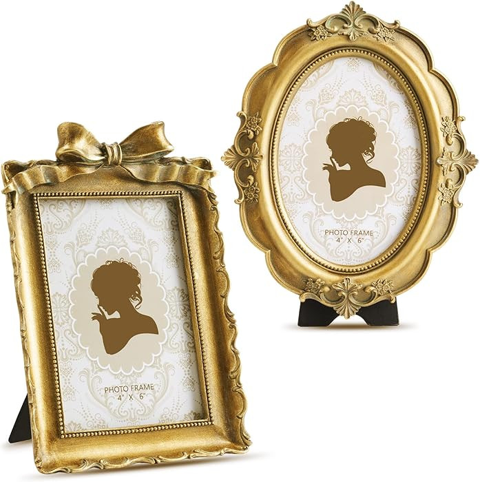 Qunclay 2 Pcs Vintage Photo Frames Antique Baroque Ornate Resin Rectangle Oval Picture Frames wit... | Amazon (US)