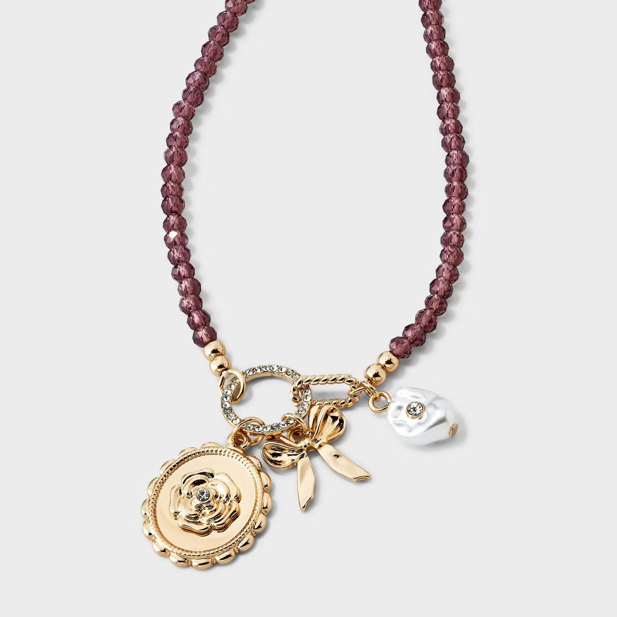 Beaded Coin & Bow Necklace - A New Day™ Pink | Target