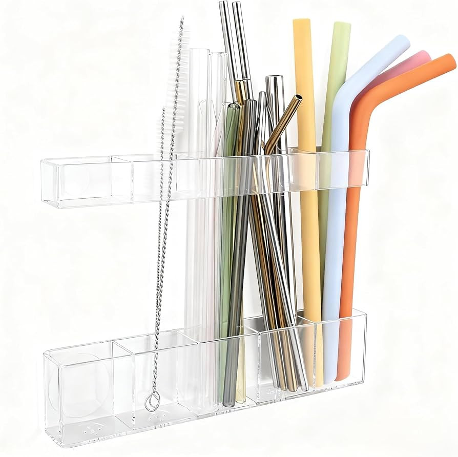 Acrylic Straw Holder for Cabinet Door - Child-Safe Organizer & Dispenser with Smooth Rounded Edge... | Amazon (US)