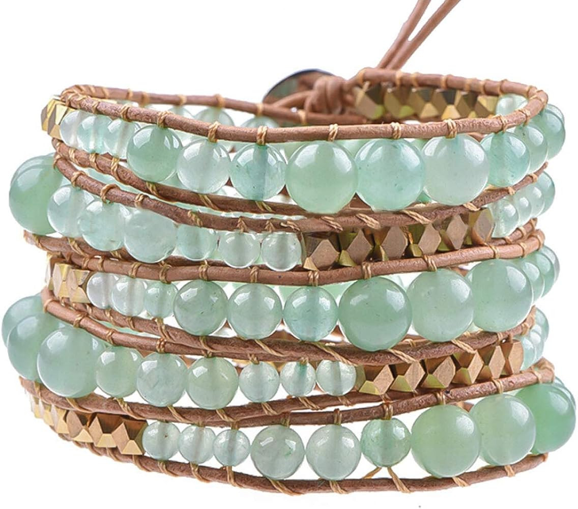 Globi Natural Stone Wrap Bracelet For Women/Men | Adjustable Multilayer Genuine Leather Boho Handmad | Amazon (US)