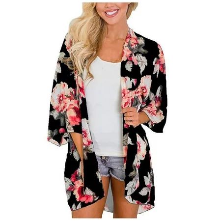 Women Floral Kimono Cardigans Loose Shawl Beachwear Boho Casual Blouse Swimwear《ladies tops on clear | Walmart (US)