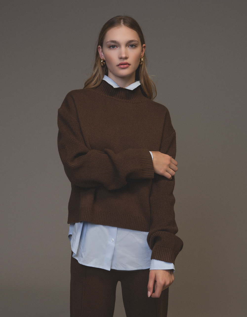 Keaton Mock Neck Sweater - Chocolate Brown | EllandEmm