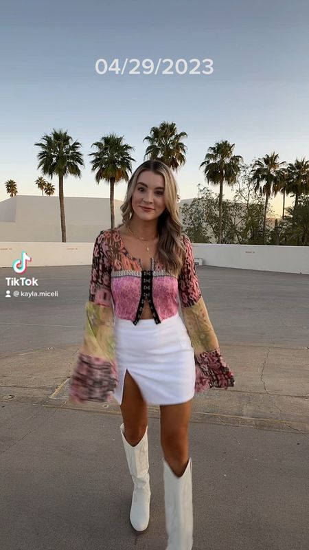 Summer outfit inspo 🫶🏼

Wearing a XS in the Free People top 
Wearing a size 2 in the white mini skirt from princess polly, fits tts - use my code “KAYLAM20” for 20% off your Princess Polly order! 💗
White cowboy boots run tts 

Costal cowgirl outfit 
Free people top 
Summer outfit inspo 

#LTKstyletip #LTKunder50 #LTKshoecrush