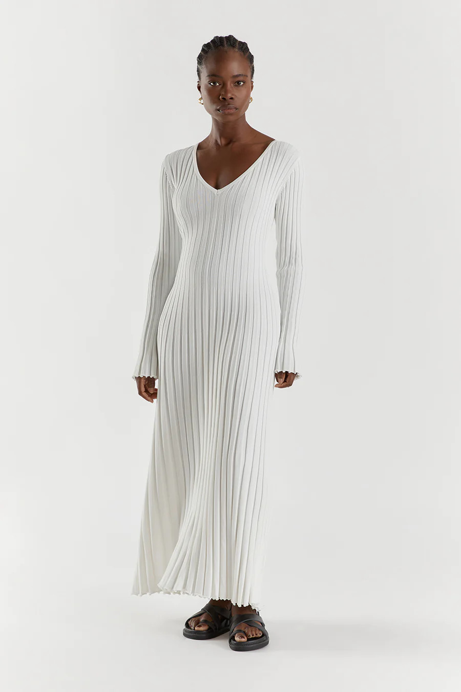 REIGN WHITE SLEEVED KNIT MIDI DRESS | DISSH