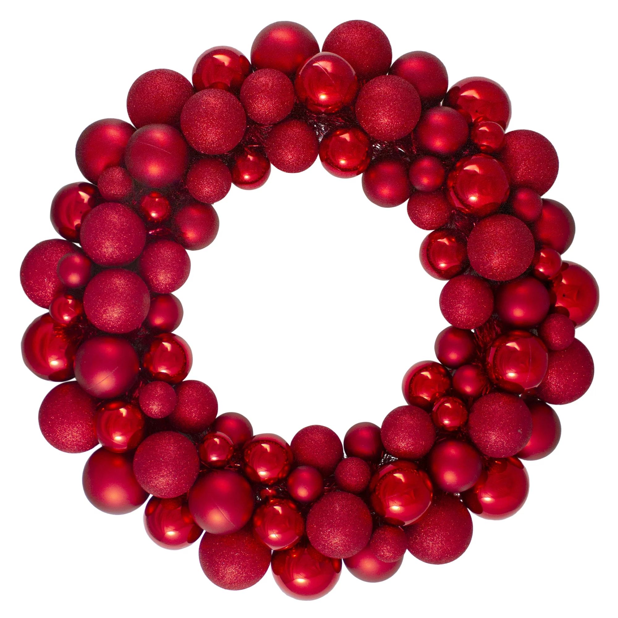 Northlight Red Hot 3-Finish Shatterproof Ball Christmas Wreath, 24-Inch | Walmart (US)