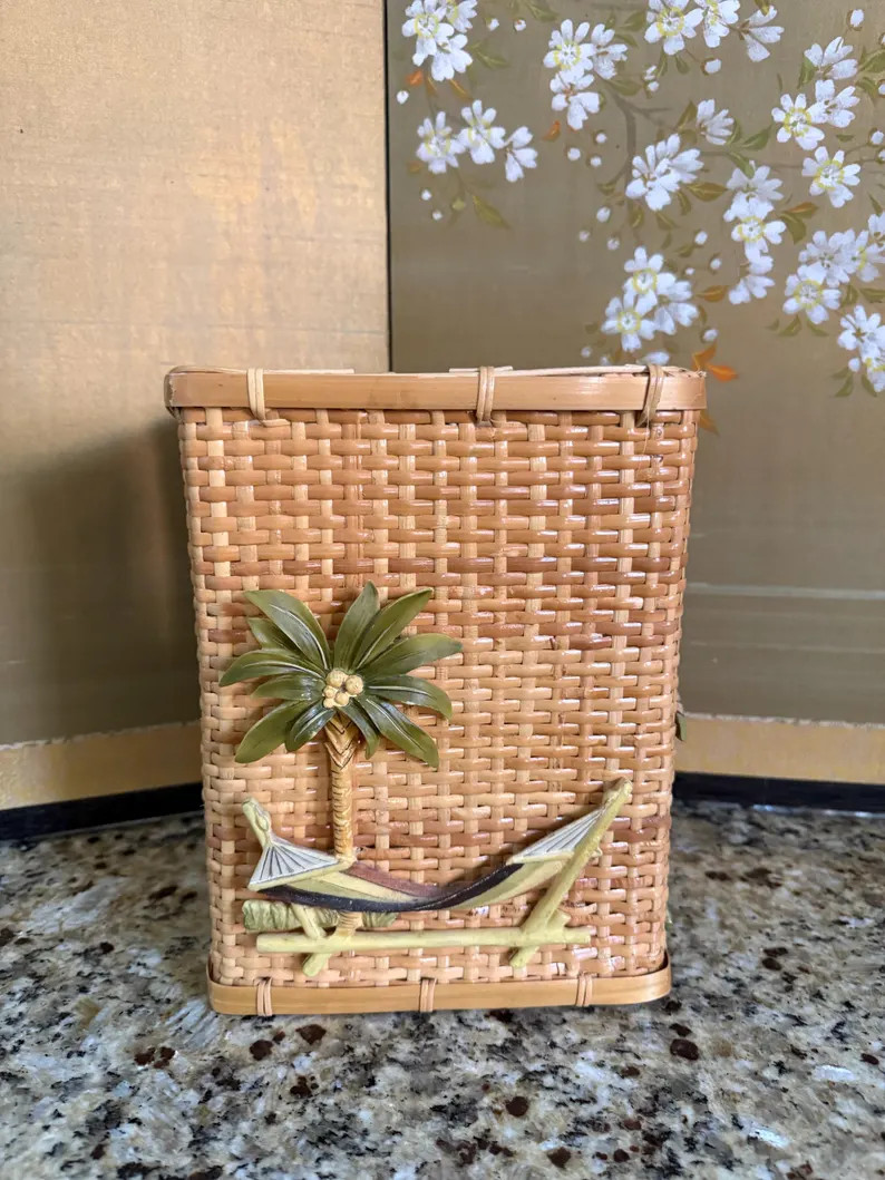 Hand Painted Vintage Coastal Cottage Rectangular Basket - Etsy | Etsy (US)