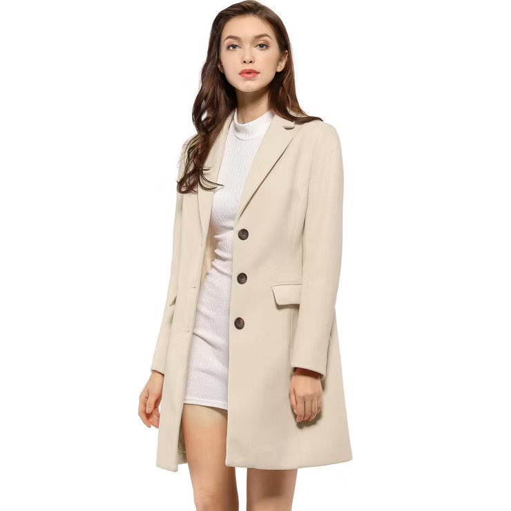 Allegra K Women's Notched Lapel Single Breasted Long Sleeves Winter Overcoat | Target