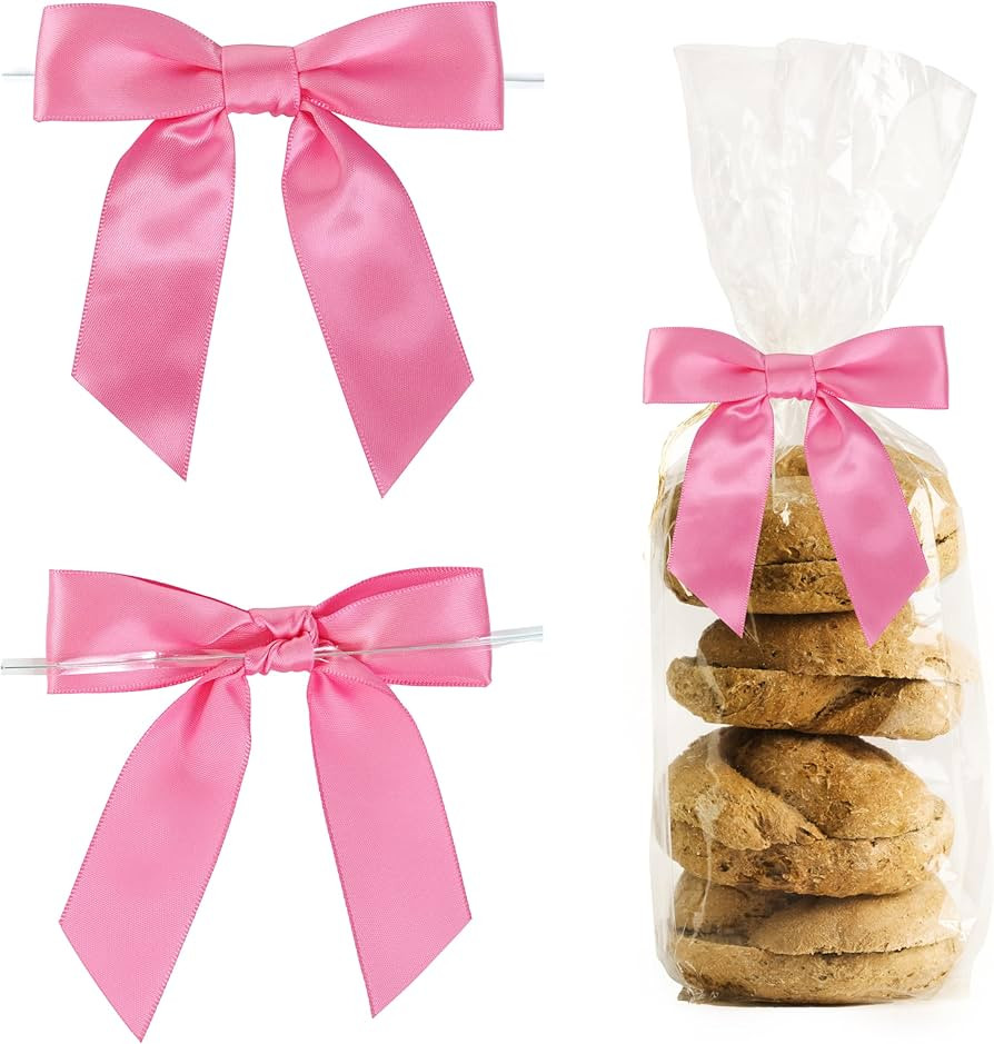 Pre-Tied Hot Pink Bows for Christmas 3.5 Inch Premade Pink Twist Tie Bows for Gift Wrapping Satin... | Amazon (US)