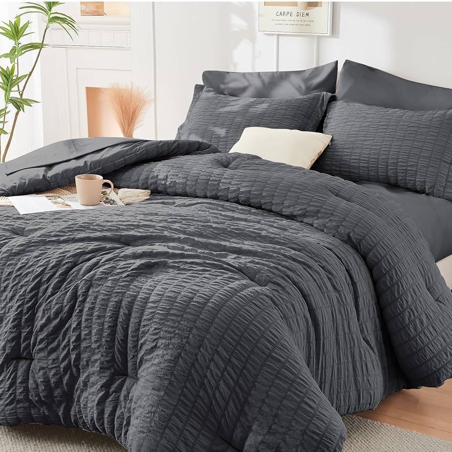 HYMOKEGE Full Size Comforter Sets Seersucker 7 Pieces, All Season Luxury Bed in a Bag for Bedroom... | Amazon (US)