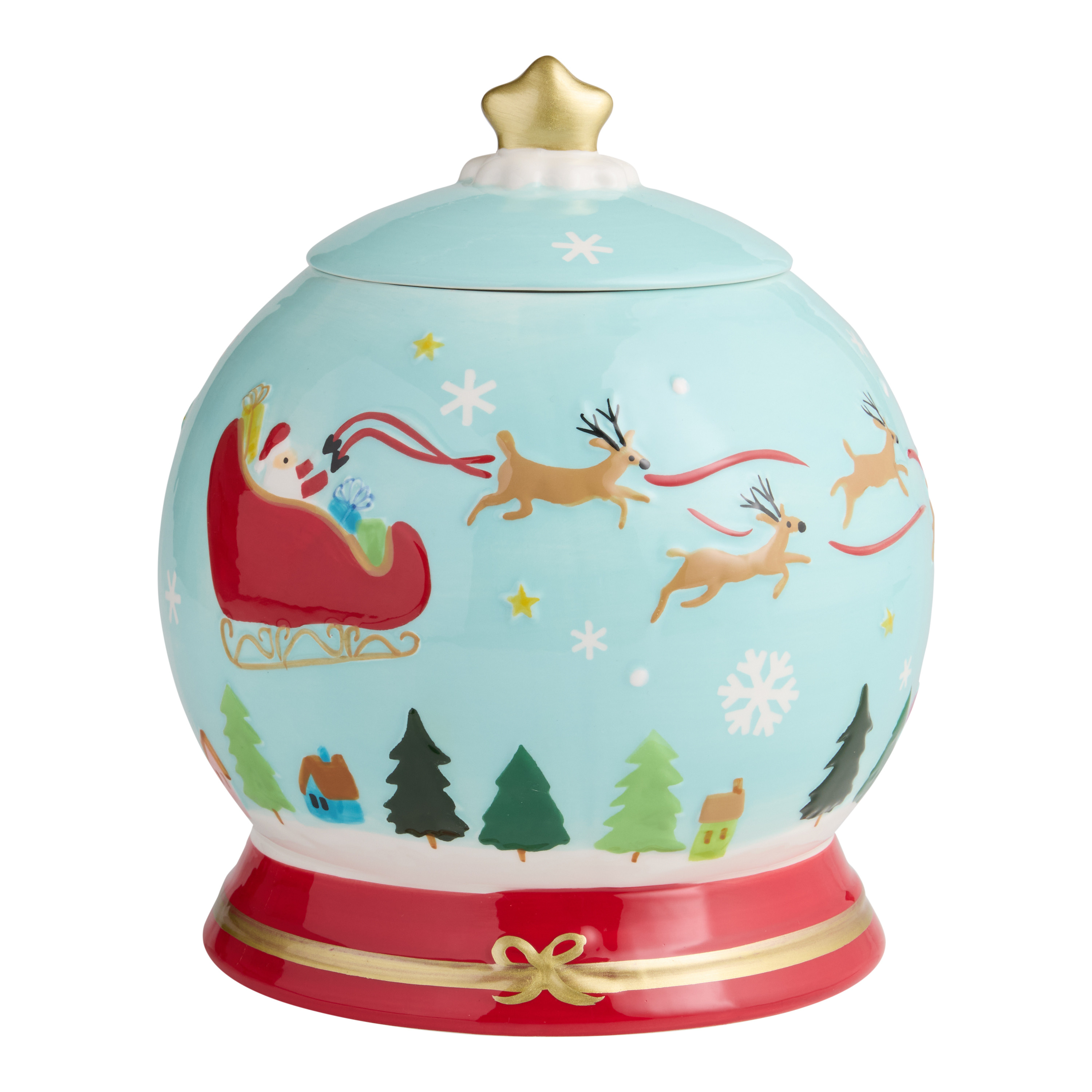 Ceramic Santa Sleigh Snow Globe Figural Cookie Jar | World Market