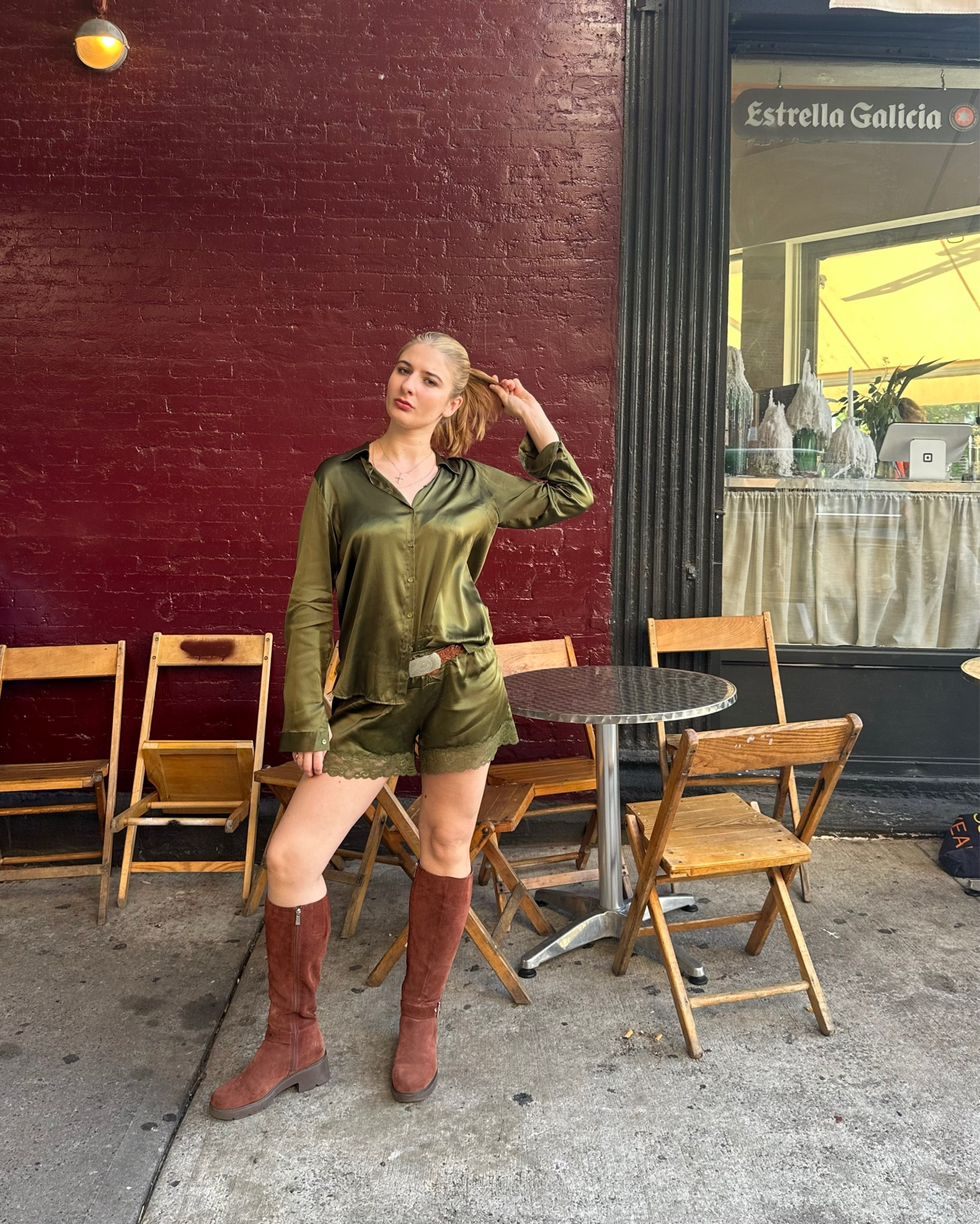 my favorite colors 💚🤎 nothing better than a silk set worn as outerwear! 

#LTKootd #LTKFindsUnder100