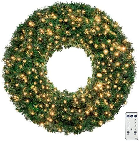 48 Inch 4 FT Large Christmas Wreath - DECSPAS Pre-lit Plug-in Wreaths with 220 Color Changing 9 M... | Amazon (US)