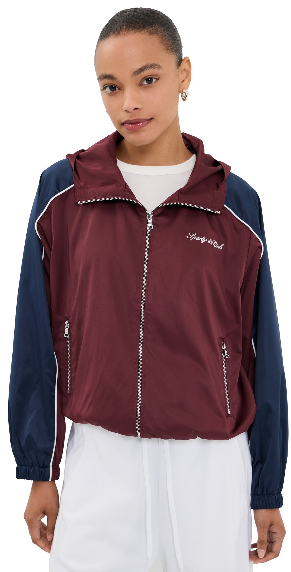 Sporty & Rich Signature Logo Gym Jacket Bordeaux/White/Dark Navy S | Shopbop