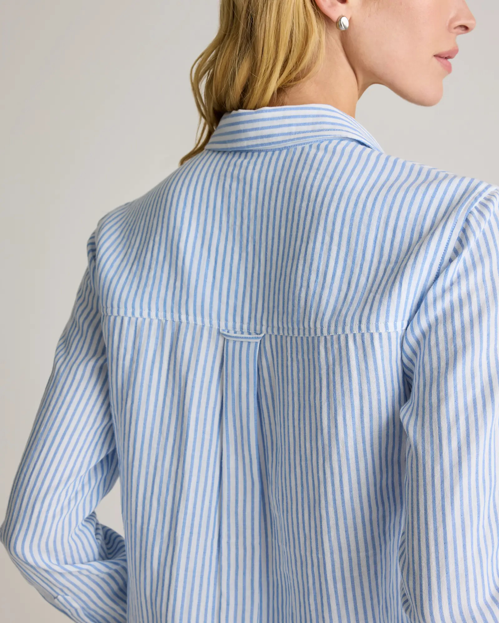 100% Organic Cotton Gauze Long Sleeve Shirt in Bayside Stripe Blue/white | Quince