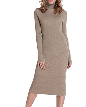 Rocorose Women's Turtleneck Ribbed Elbow Long Sleeve Knit Sweater Dress | Amazon (US)
