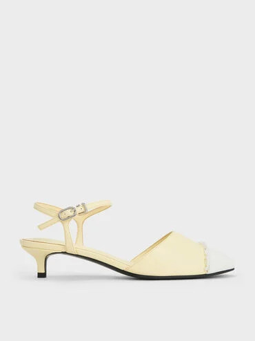 Butter Pearl-Embellished Cap-Toe Kitten Heels | CHARLES & KEITH UK | Charles & Keith UK