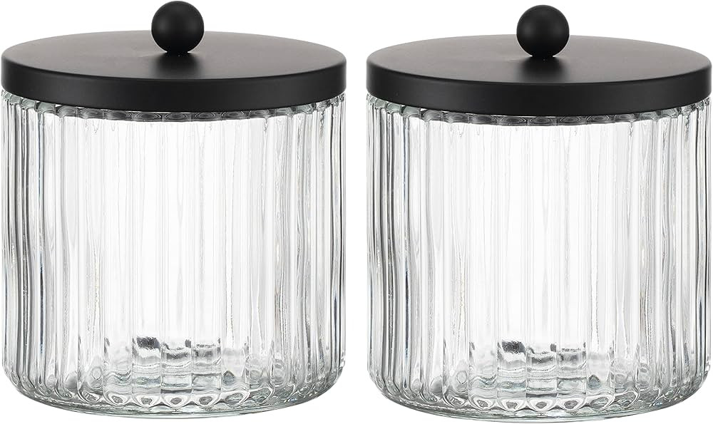 KMwares 2-Pack Glass Qtip Holder Dispenser Set - Bathroom Canister Storage Organizer for Cotton B... | Amazon (US)