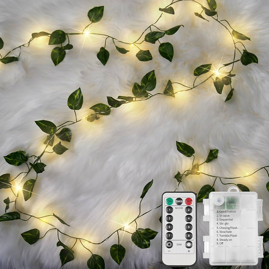suddus Vine with Fairy Lights Battery Operated, 100 LED Pothos String Lights with Remote, Leaf Li... | Amazon (US)