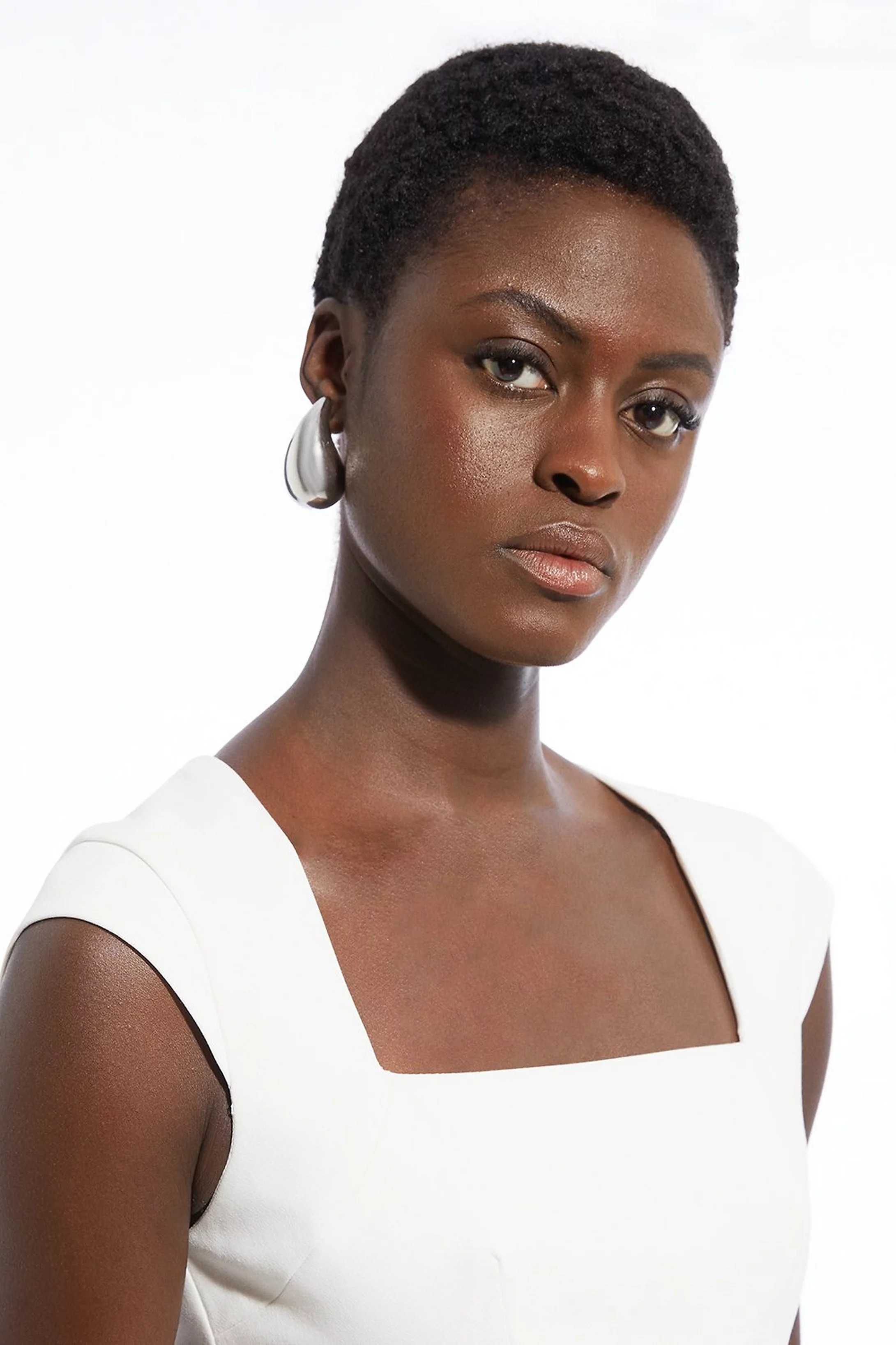 Clean Tailored Square Neck Full Skirted Midi Dress | Karen Millen UK + IE + DE + NL