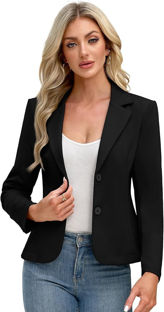 ELLEVEN Women\u2019s Work Knit Blazer, Stretch Slim Fit Half-Lined Lightweight Suit Notched Lapel... | Amazon (US)