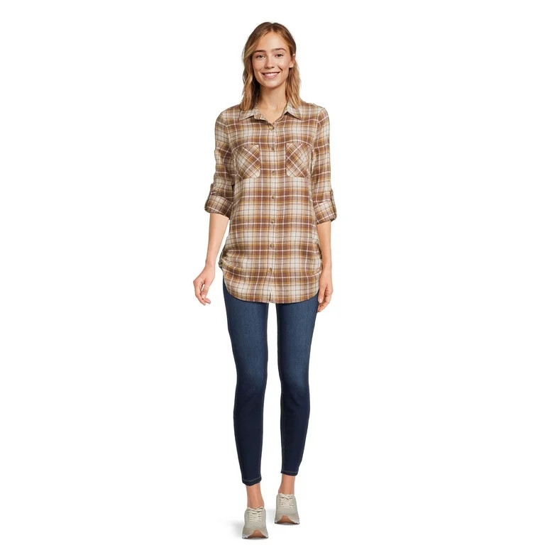 No Boundaries Juniors Flannel Shirt with Side Tabs, Sizes XS-XXXL | Walmart (US)