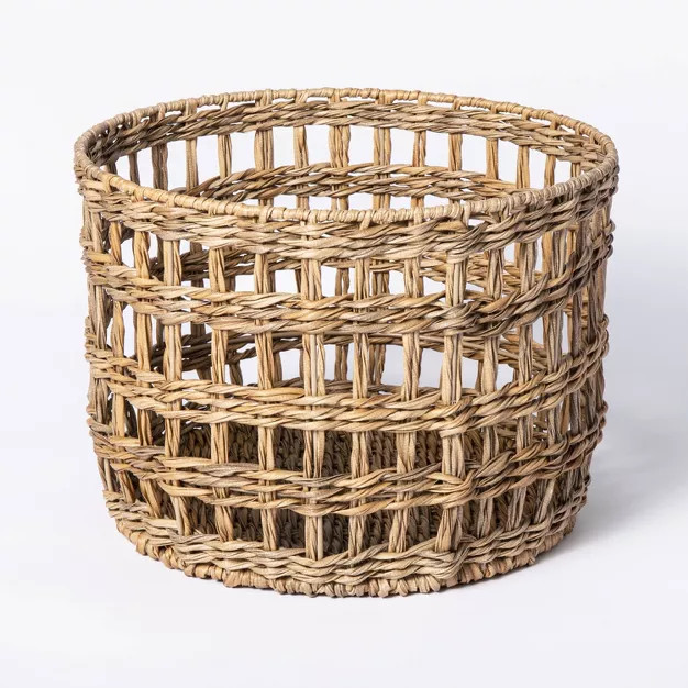 Medium Manmade Outdoor Wicker Basket Beige - Threshold™ designed with Studio McGee | Target