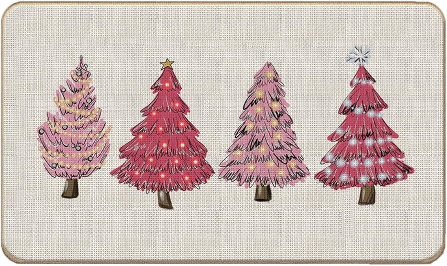 Pink Christmas Tree Door Mat Doormat,Christmas Tree Doormat Indoor Outdoor Entrance Floor Mat,Pin... | Amazon (US)