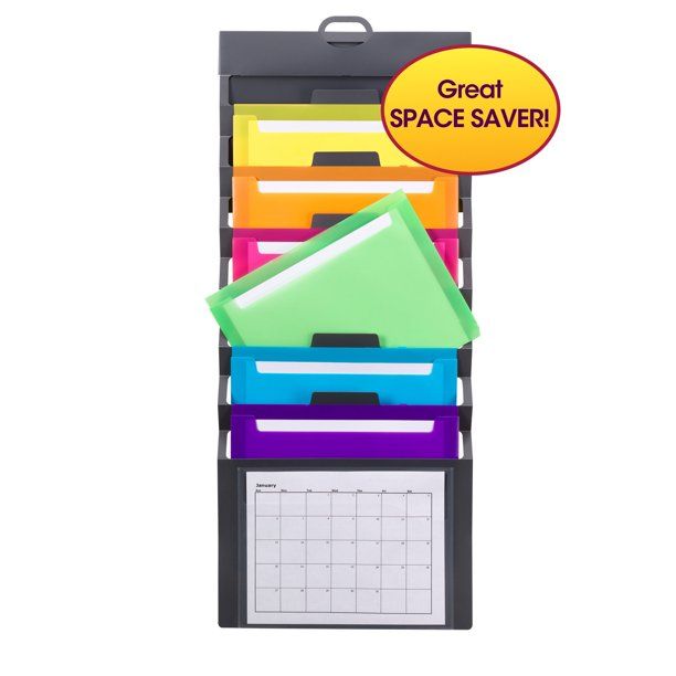 Smead Cascading Wall Organizer, 6 Pockets, Letter Size, Gray/Bright (92060) | Walmart (US)