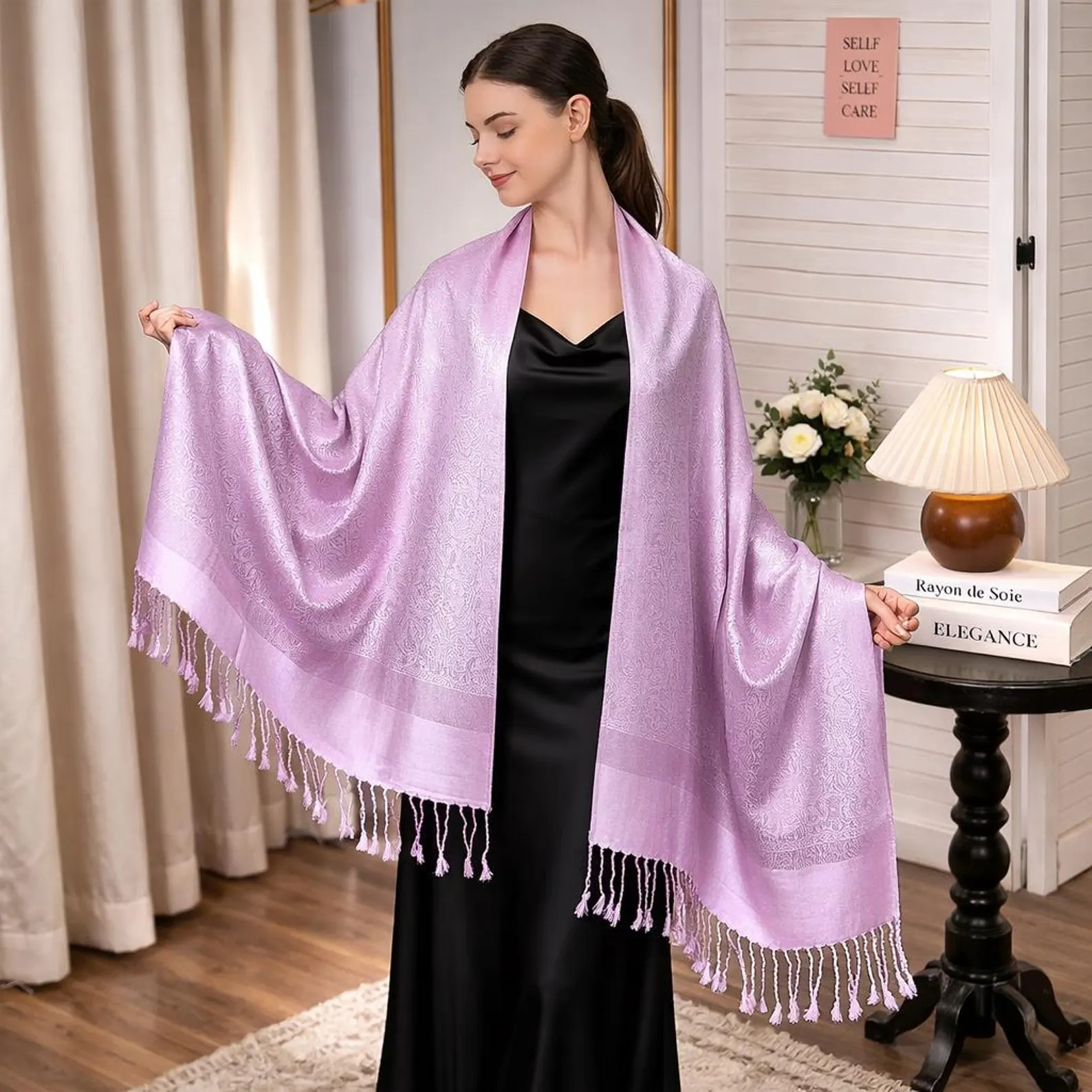 Lavender Paisley Pashmina Shawl Wrap, Soft Fringe Scarf, Elegant Evening Stole Gift for Her | Etsy (Global)