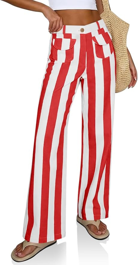 Cicy Bell Womens Striped Wide Leg Jeans High Waisted Baggy Summer Casual Trendy Cotton Denim Pant... | Amazon (US)