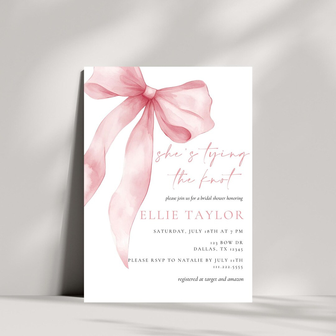 She's Tying the Knot Bridal Shower Invitation | Editable Coquette Pink Bow Bridal Shower Invite |... | Etsy (US)