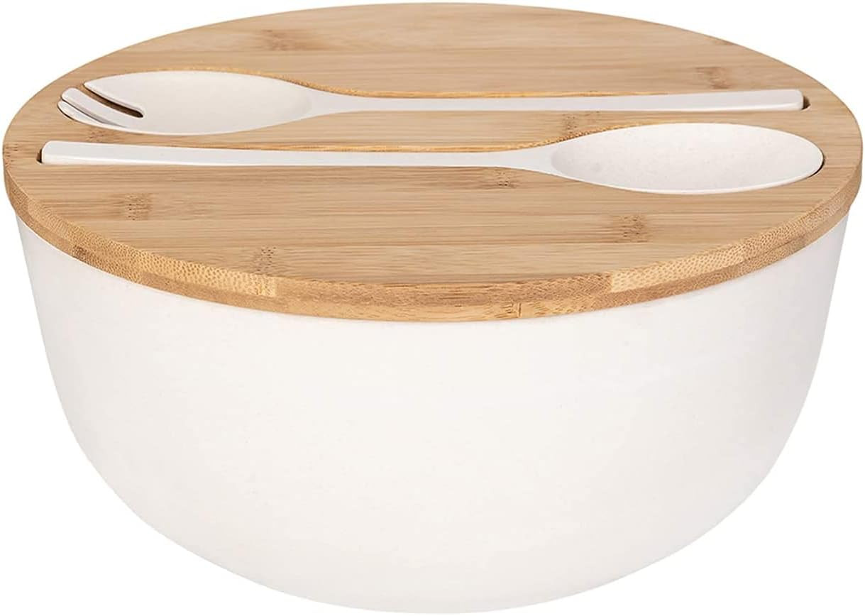 XUEJUN Salad Bowl with Servers Set - Large 9.8 inches Mixing Bowls Solid Bamboo Salad Wooden Bowl... | Amazon (UK)