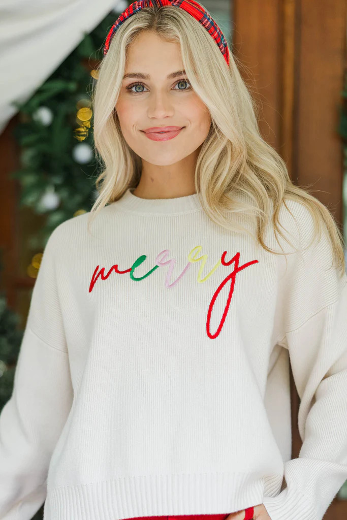 Merry Cream White Sweater | The Mint Julep Boutique