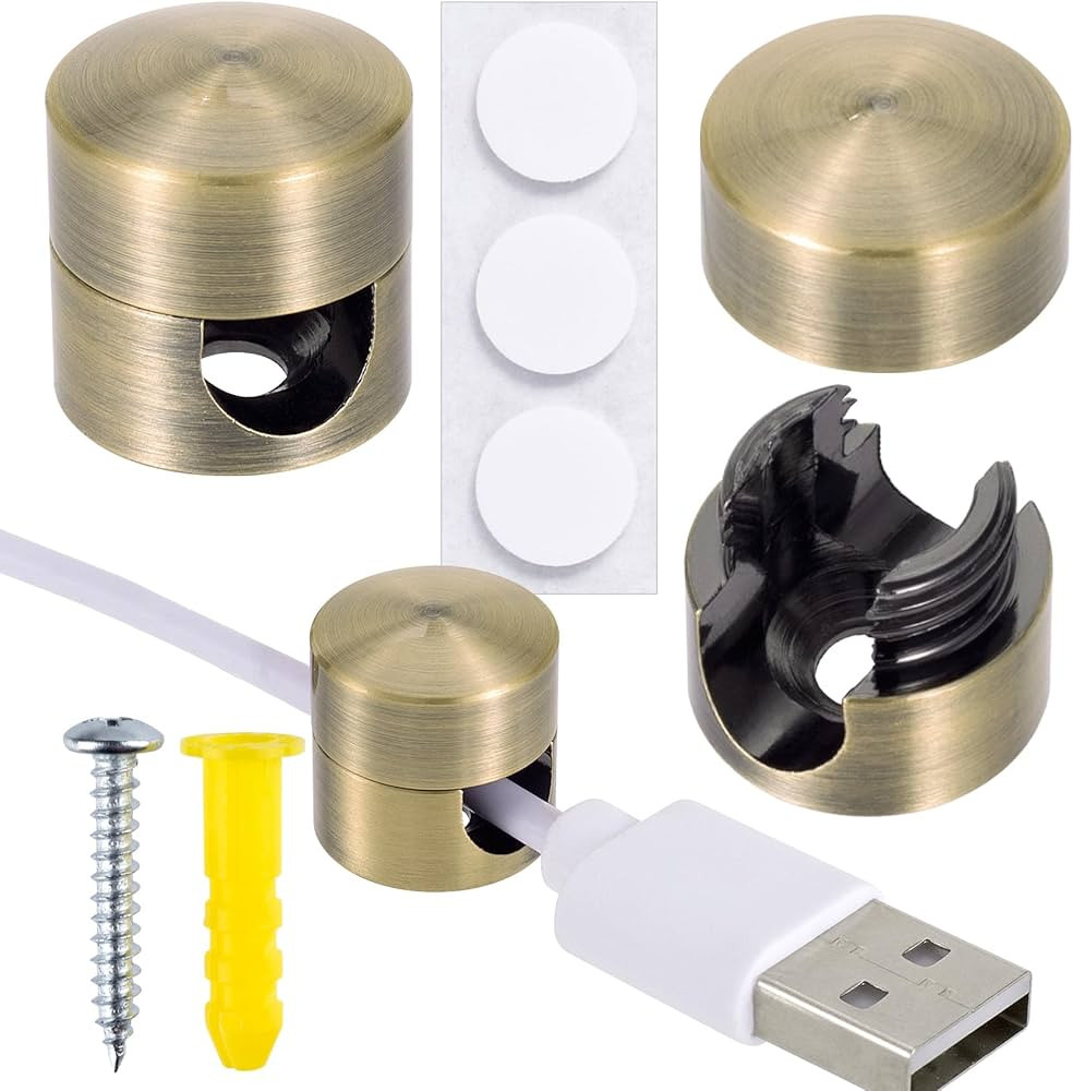 PAGOW 3 Pcs Bronze Cable Anchors, Metal Charger and Wire Organizers, Adhesive Cord Clips, Multi-F... | Amazon (US)