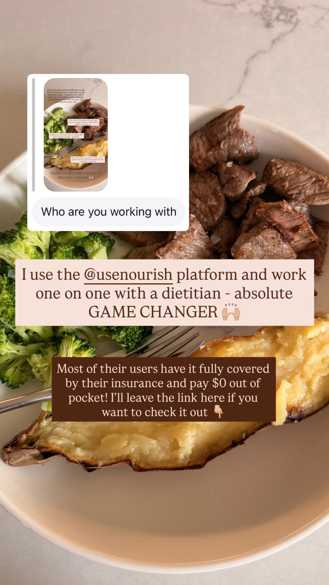 I work with a dietitian the the @usenourish app and most people pay $0 out of pocket!

#LTKfoodie #LTKOver40 #LTKfitnessgoals